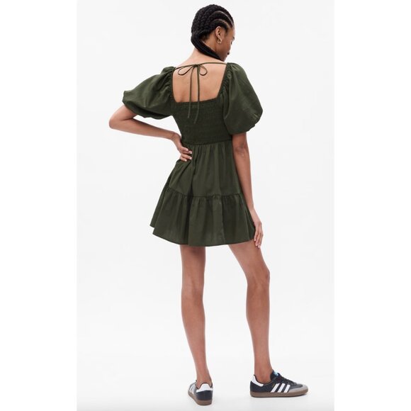 GAP Green Puff Sleeved Smocked Mini Dress XS Petite / XSP (Sundress, Short) - Picture 2 of 7